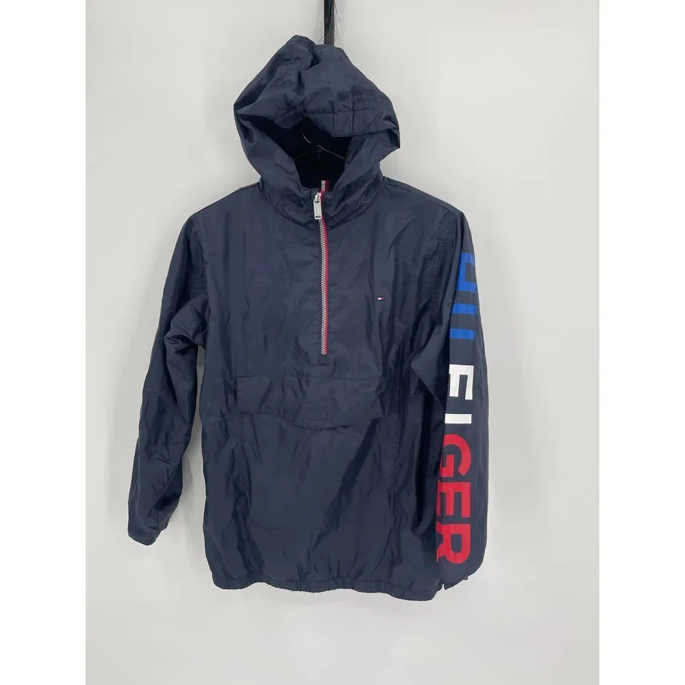Tommy Hilfiger Kids Jacket Size 12 / 14 Hooded 1/4‎ Zip Navy Blue Red White